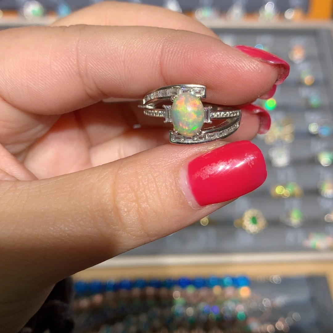 银S925镶嵌欧泊欧泊戒指l