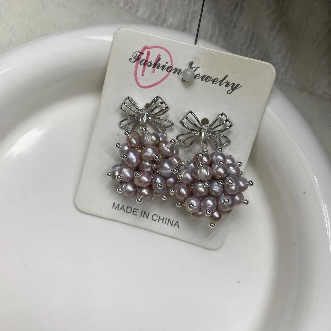 紫色花团耳环女复古小众设计气质温柔高级感法式网红同款