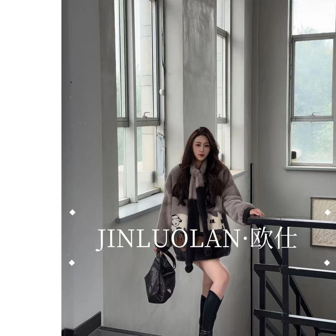 JINLUOLAN-欧仕" 小羊的度假日记" 设计师冬季款貂皮上衣-24113