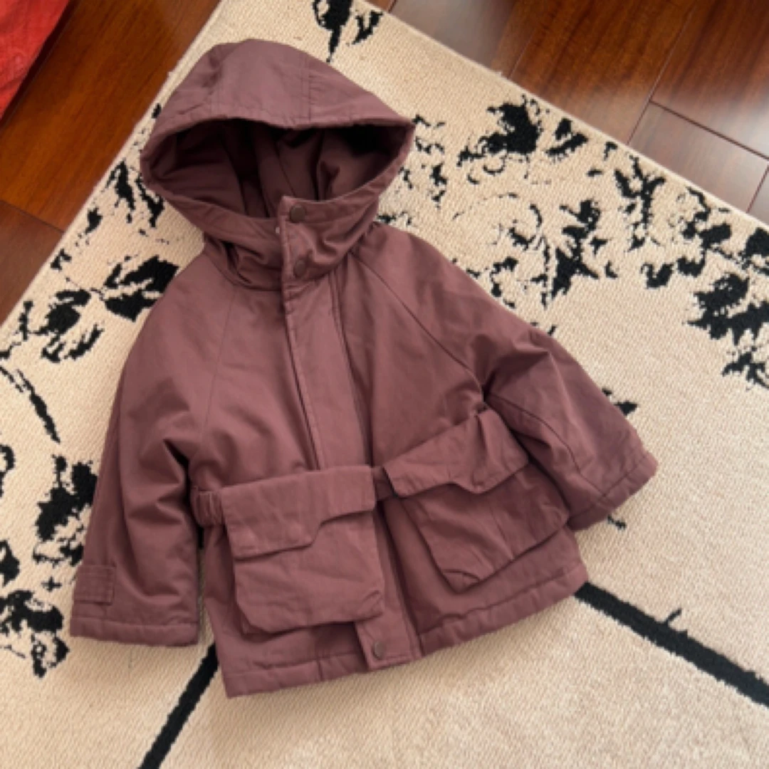 【编号P833】82207-13-儿童连帽棉风衣外套咖色-YYXY