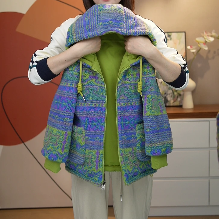 双面穿棉衣<翠绿浮蓝>童装男童女童中性款颗粒绒棉服