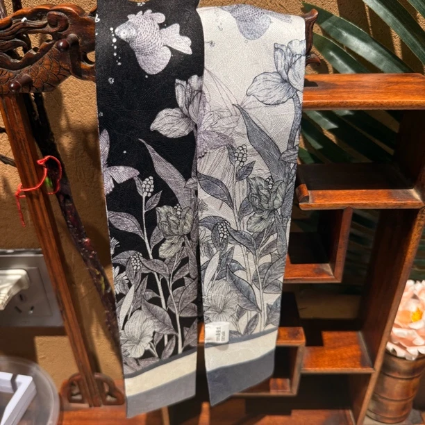 水仙花刺绣小窄条 100桑蚕丝