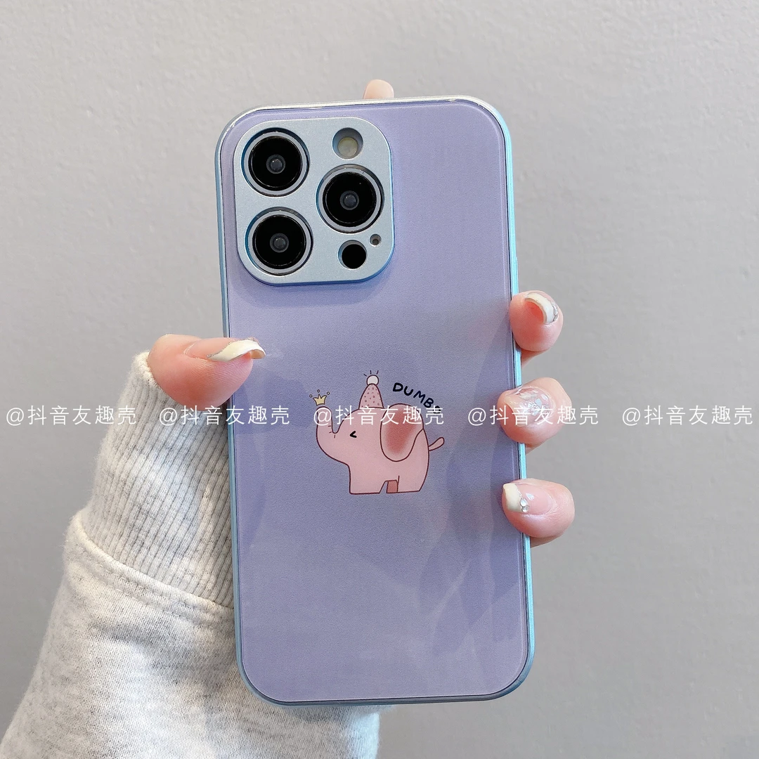 适用于苹果16新款华为vivo小米oppo金属玻璃油画小象卡通ins可爱