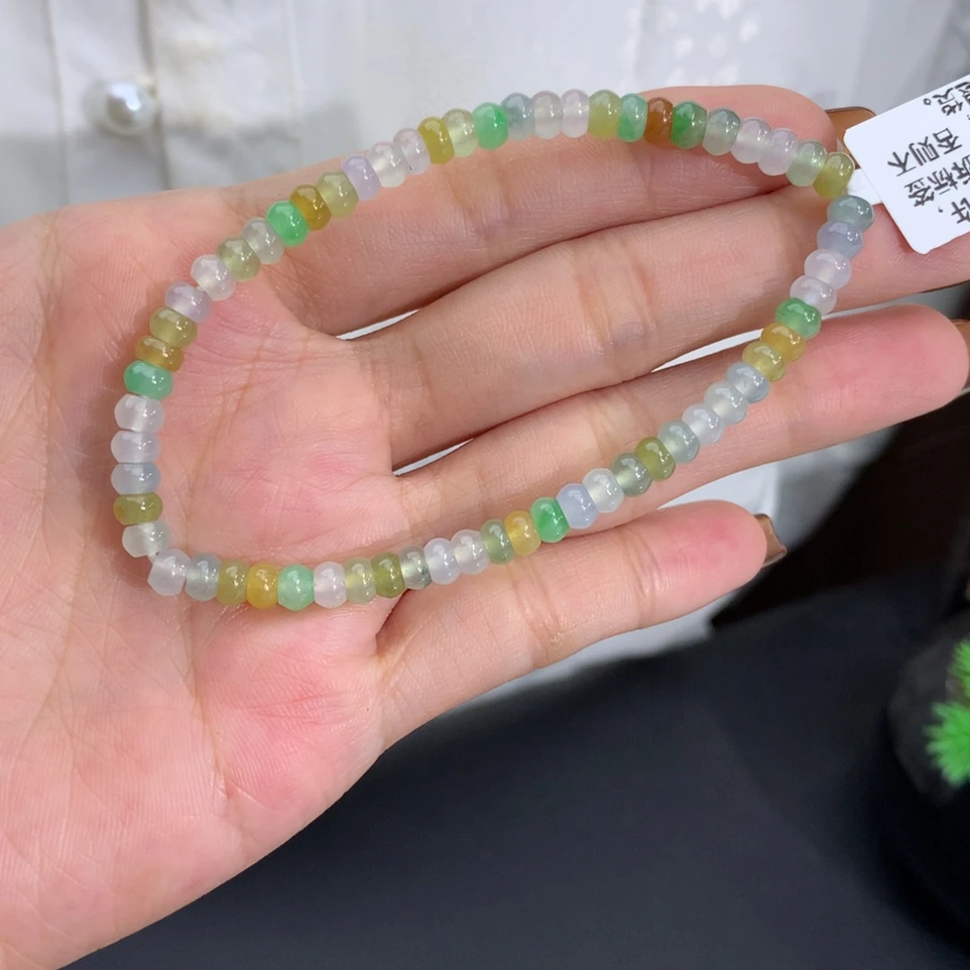 翡翠未镶嵌手串卡4.6冰胶多宝算盘scq