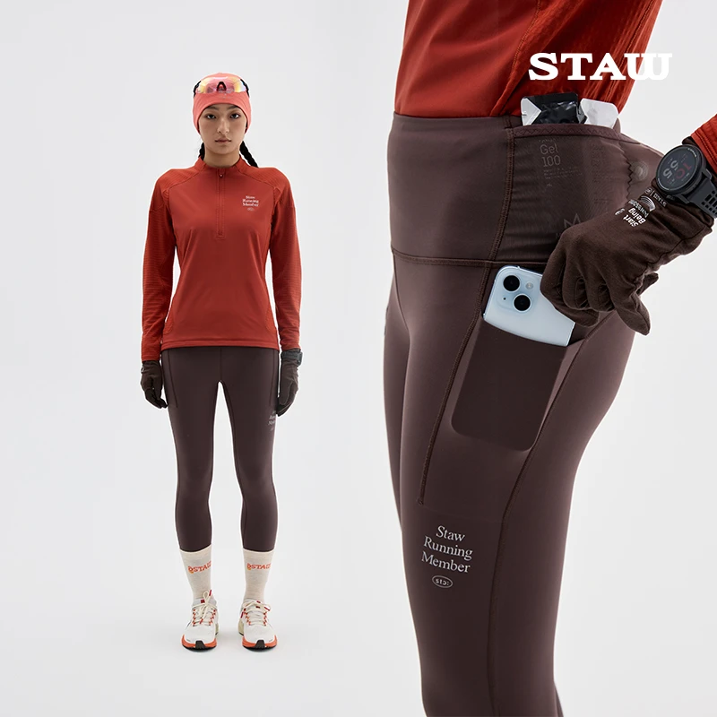 STAW世拓0度狠稳腰包2.0抓绒紧身长裤跑步运动瑜伽马拉松压缩裤