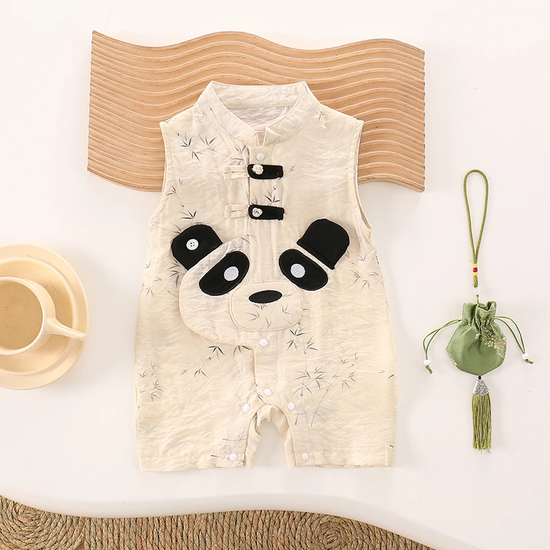 HD婴儿连体衣夏季中国风唐装熊猫盘扣宝宝哈衣ZPX3269
