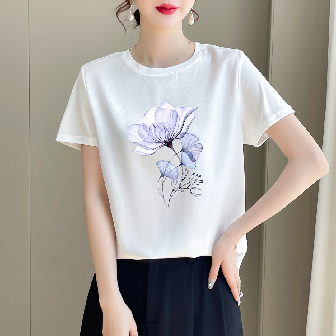 1514新款丝滑缎面冰凉感百搭时尚休闲女T恤AB拼接短袖