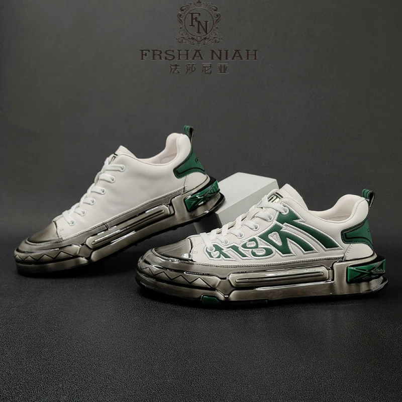 法莎尼亚真皮秋季鞋子男淋胶男鞋厚底板鞋男款潮鞋轻奢高端男士小