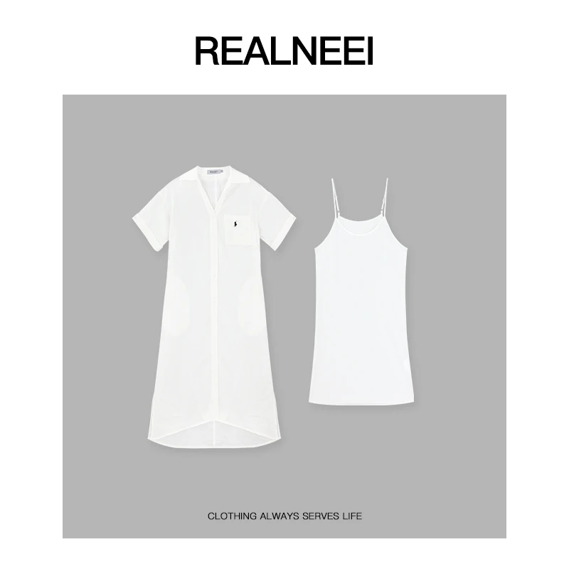 【RL衬衫裙】极简天丝麻马标刺绣衬衫连衣裙套装22472