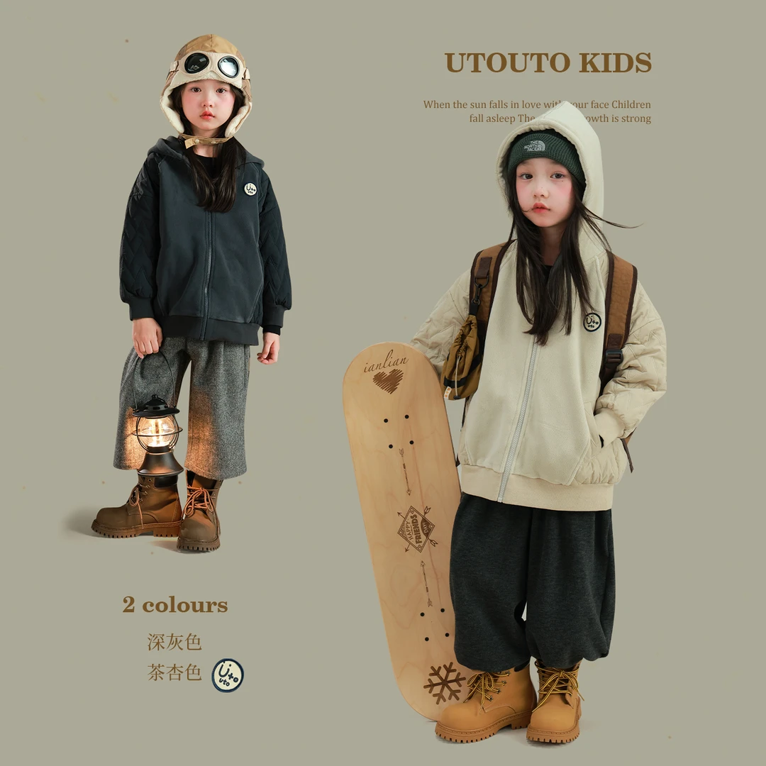 utouto大耳象女童连帽夹棉外套2025冬季新款休闲厚上衣2410650