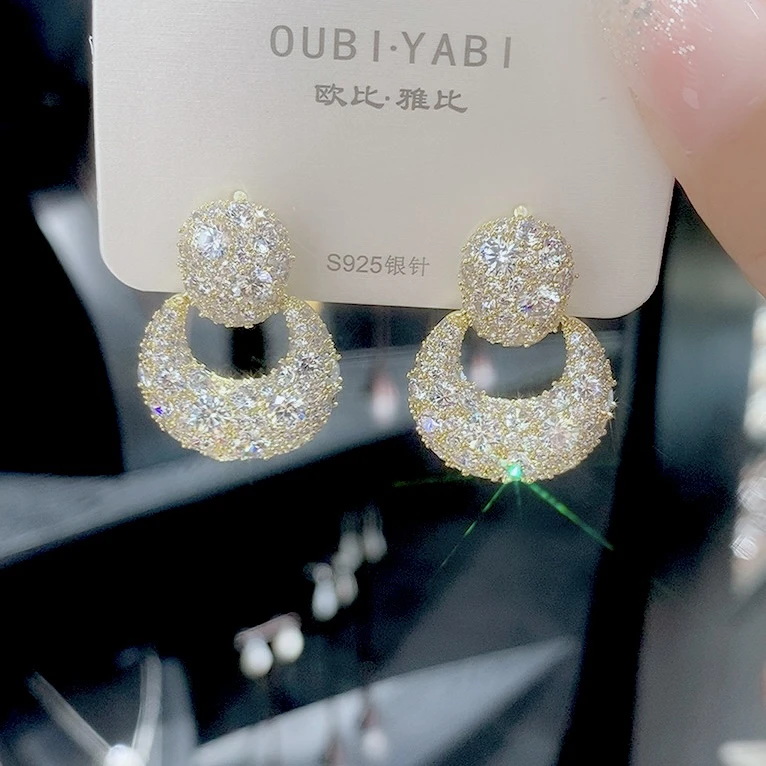 铜合金耳饰 女原创设计几何千金风金色银色耳钉