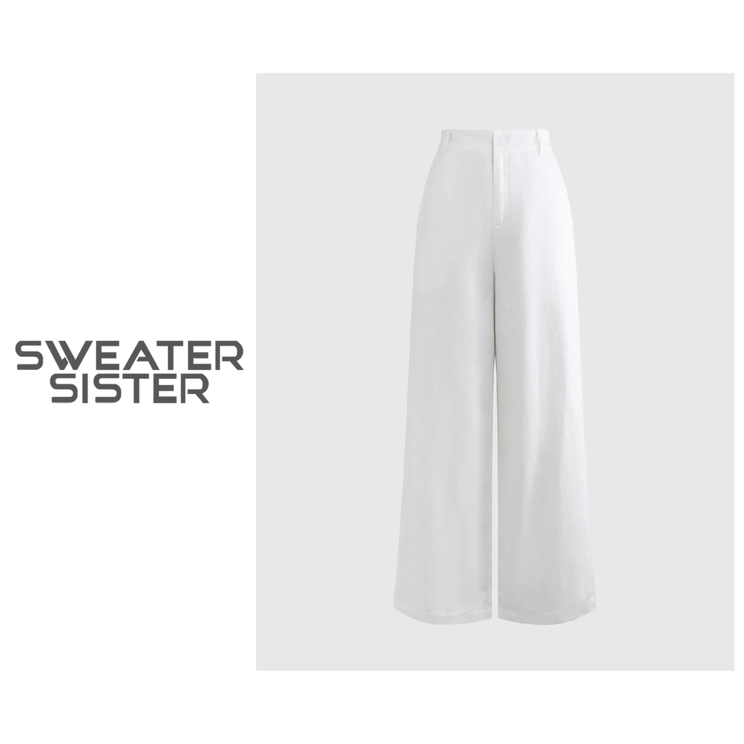 小众设计中腰极简风宽松亚麻休闲裤女507-009