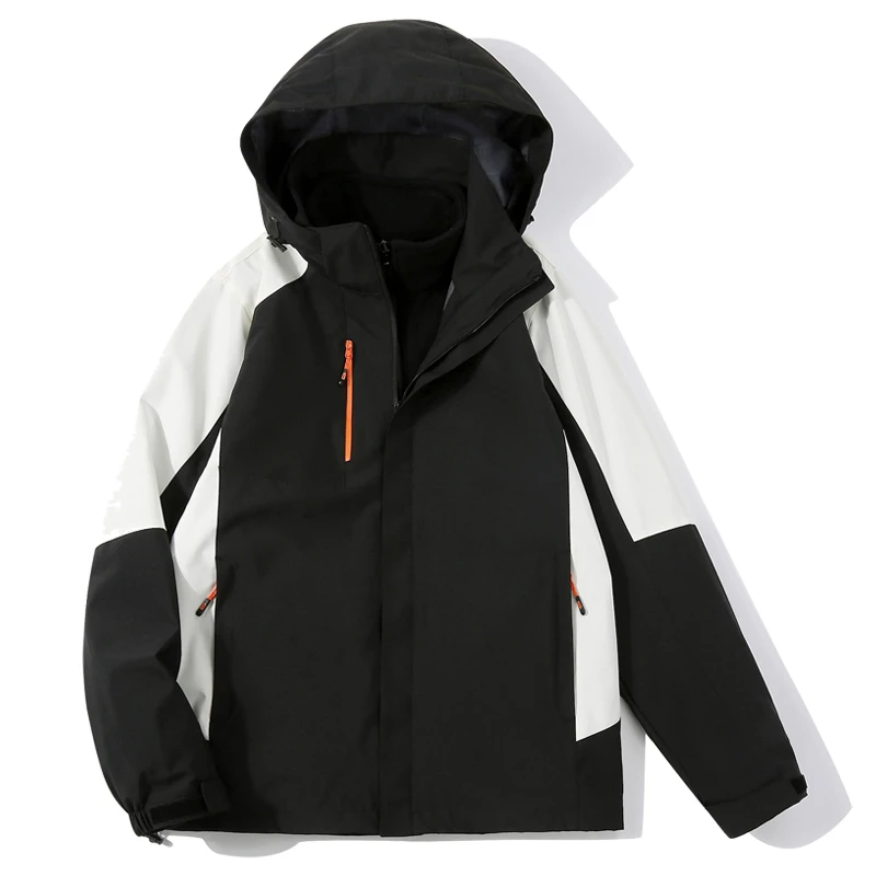 秋冬户外冲锋衣男女三合一可拆卸防风防水拼色登山服加绒夹克外套