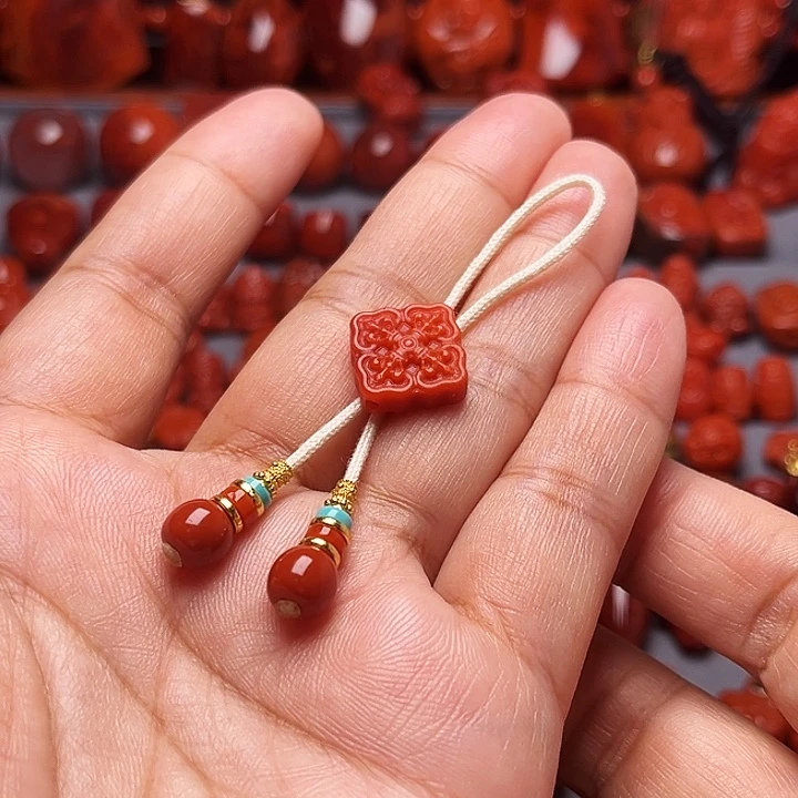 南红玛瑙未镶嵌配饰弟子珠7+金杆杵背云