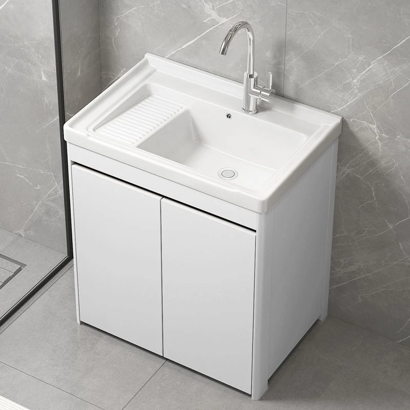 2025款蜂窝铝阳台洗衣柜一体陶瓷洗衣盆带搓板水槽落地浴室柜组合