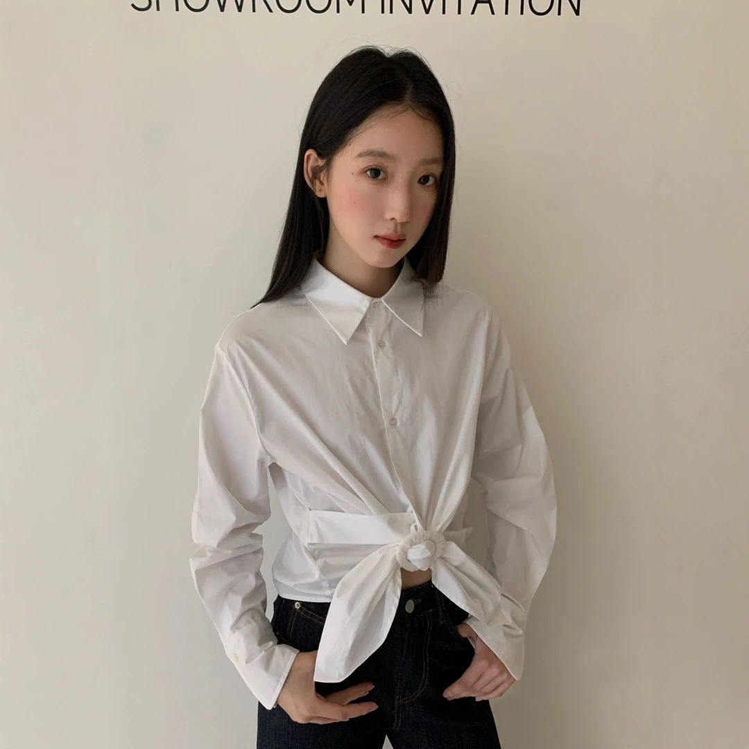 07.28NEW OPEN 25秋季法式小众设计感桔梗收腰显瘦长袖白色衬衫女
