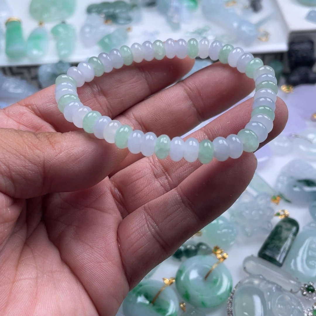 翡翠未镶嵌颈饰翡翠冰三彩手串