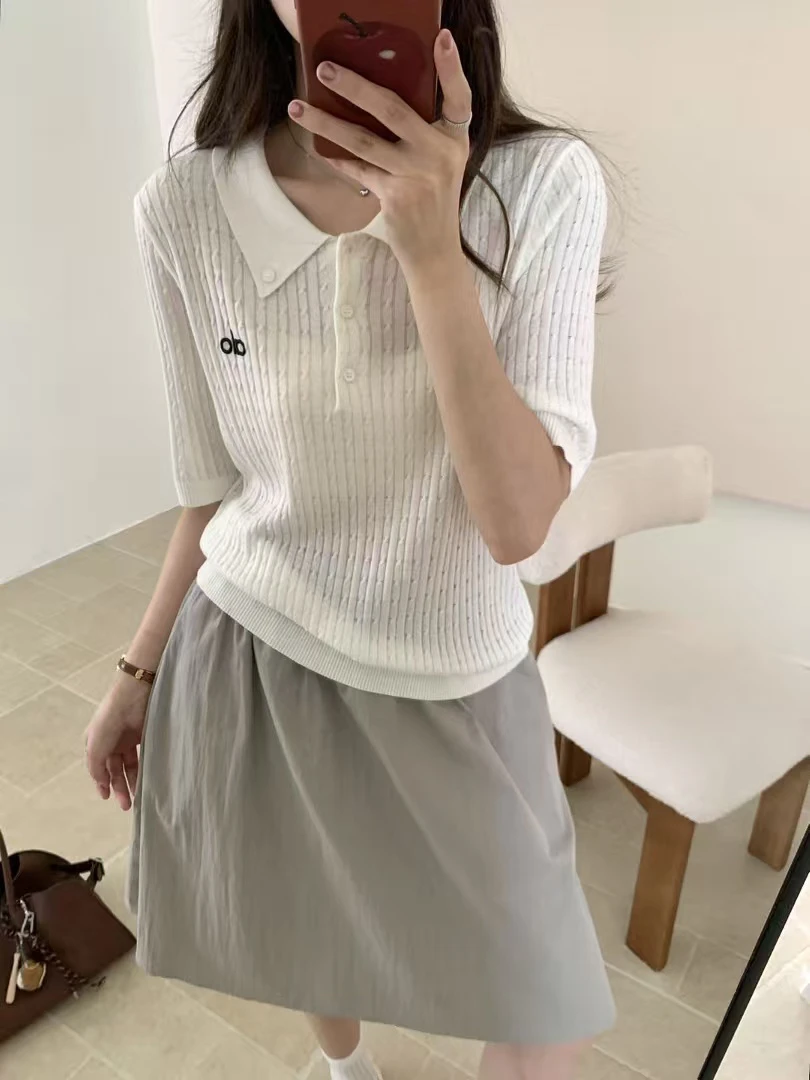 【OZZ—31719】针织短款女短袖夏季刺绣毛针织衫polo翻领韩版针织衫