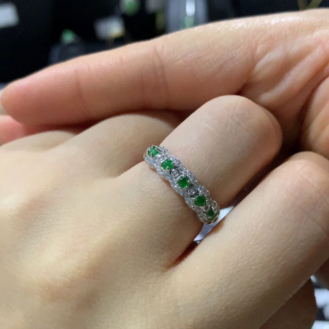 翡翠戒指银S925镶嵌戒指