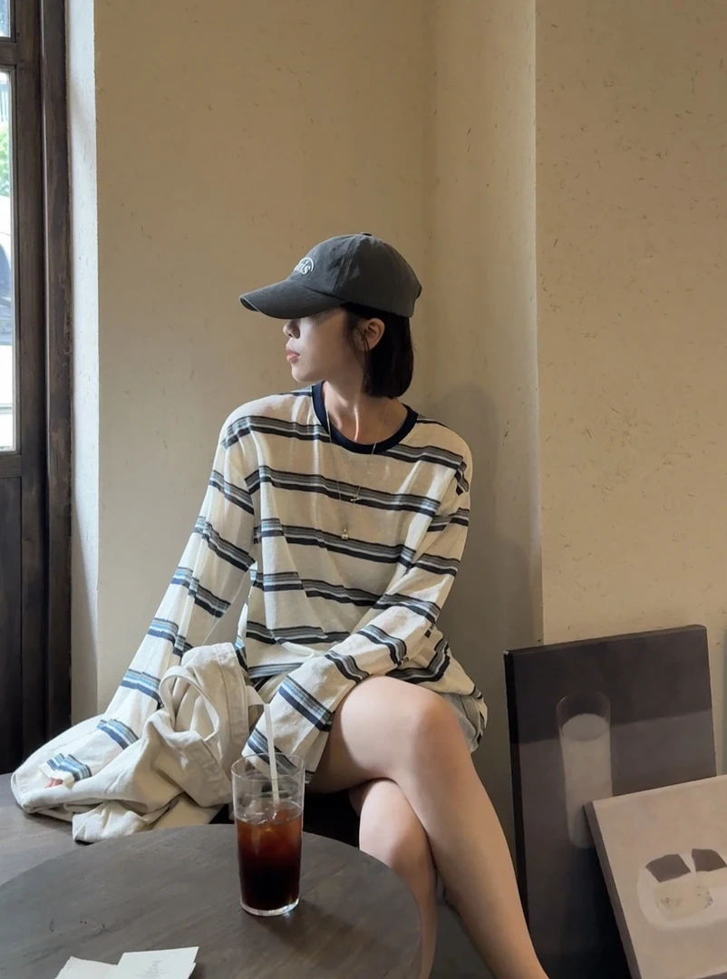 H201-250韩系长袖时尚纯色圆领韩版百搭夏休闲上衣7.30号