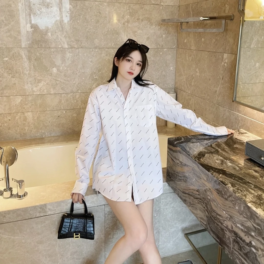 全新未使用 Balenciaga/巴黎世家 条纹满印衬衫 粉色/34