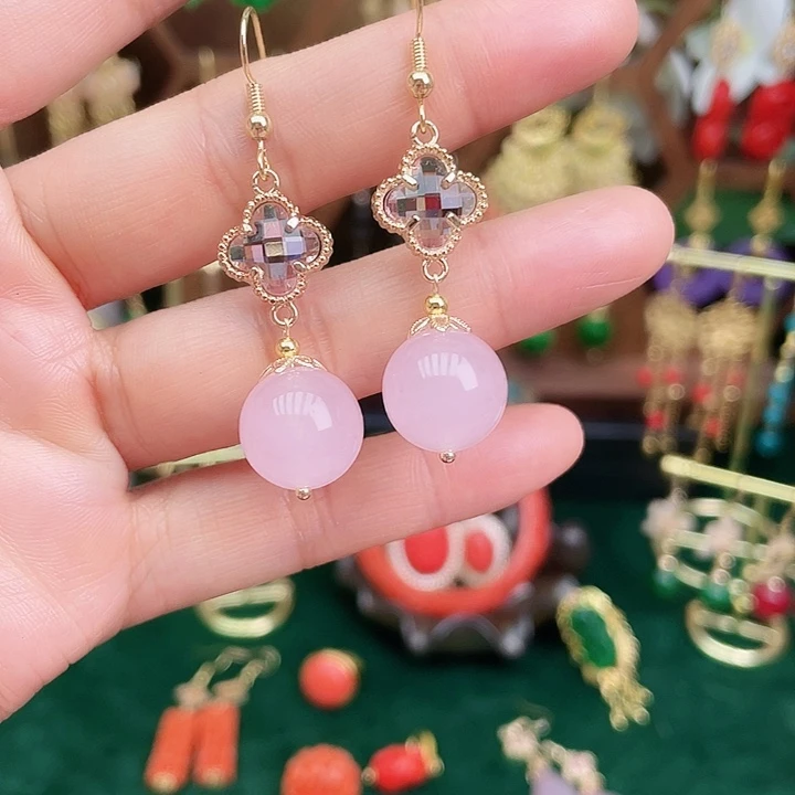 玛瑙/玉髓耳钉合金粉玉髓粉四叶草