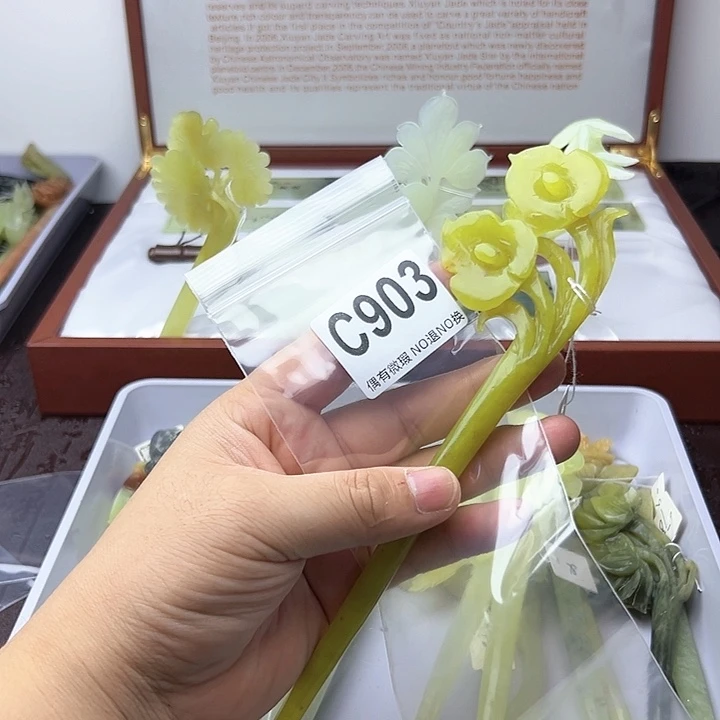 蛇纹石玉发饰合金冰****心