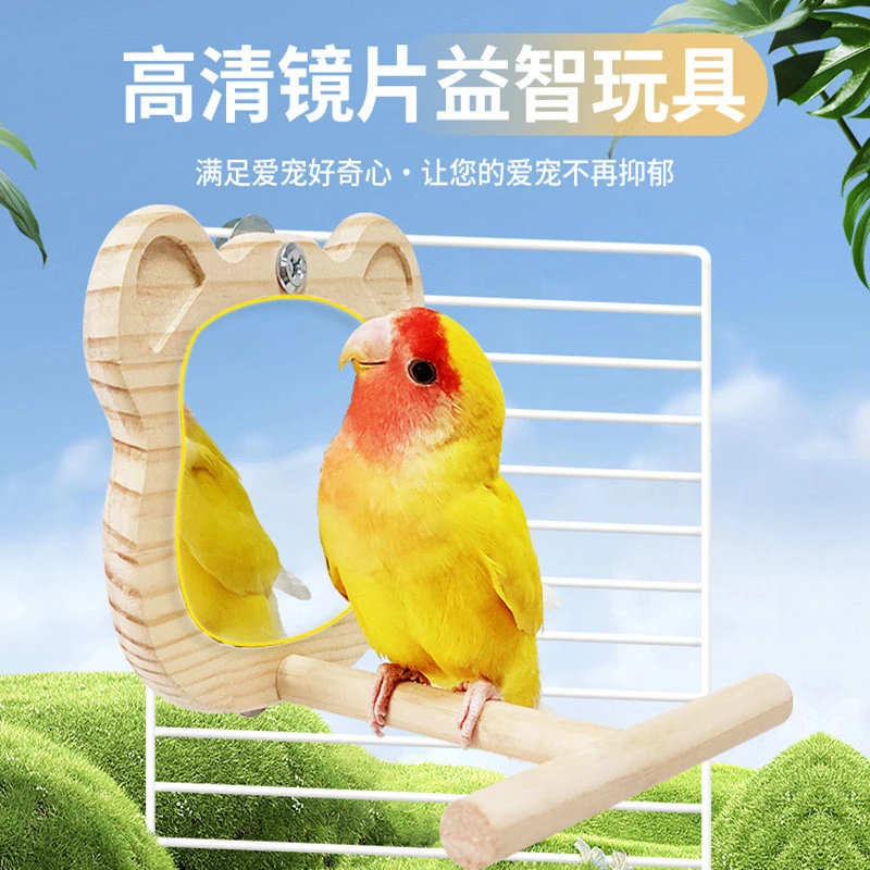 鹦鹉原木镜子秋千站杆玩具鸟笼造景啃咬磨嘴镜子站棒训练益智玩耍