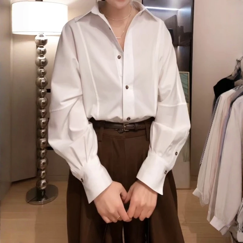 法式白色衬衫女2025新款春秋小个子宽松长袖衬衣内搭职业通勤上衣