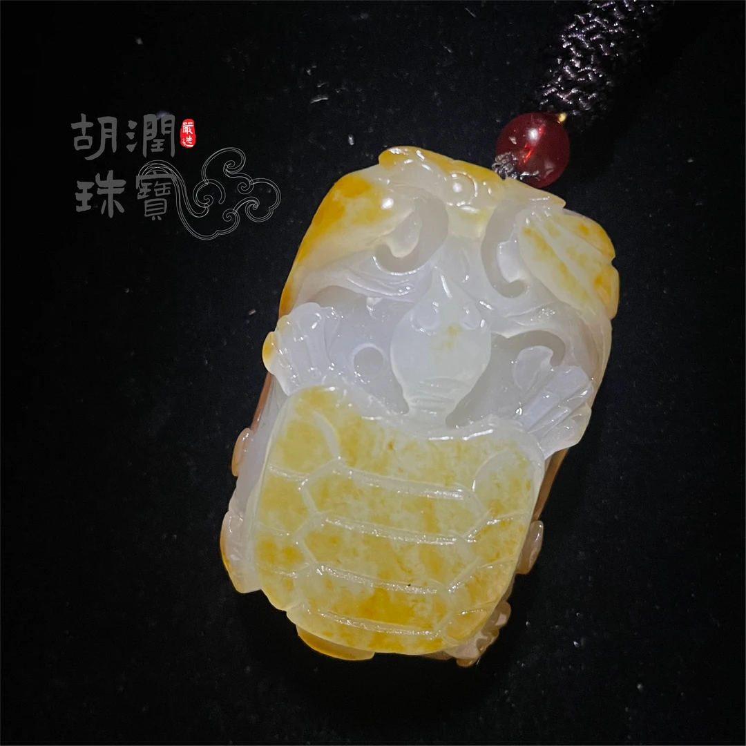 和田玉福龟呈祥30g乌龟手工俏色巧雕精雕精美珠寶
