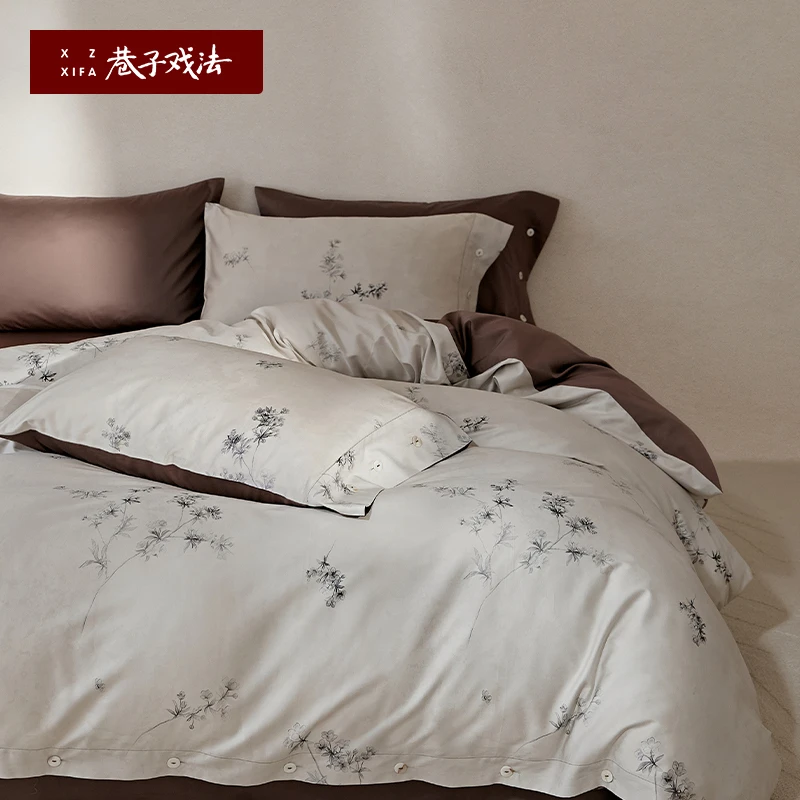 巷子戏法北欧风A类100S全棉贡缎四件套床上用品纯棉床单被套高级