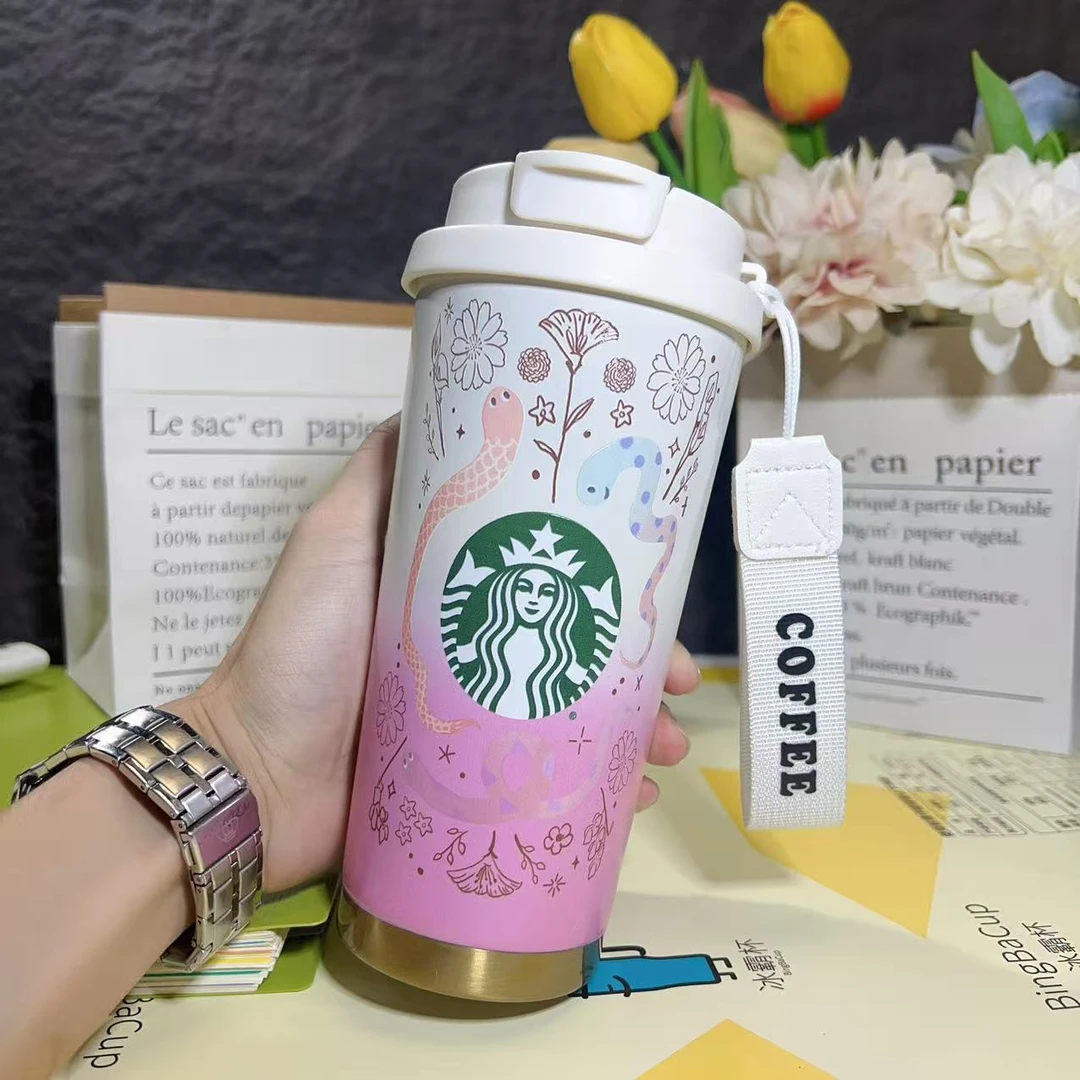 星巴爸爸克杯子500ml樱花粉不锈钢保He316大容量72小时保温杯