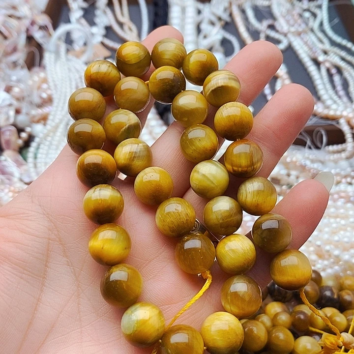 玛瑙/玉髓未镶嵌珠宝半成品一条12 mm金色虎眼石半成品