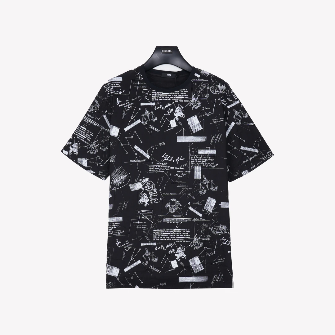 F&M新品男款夏季百搭时尚重工满印印花休闲短袖T恤