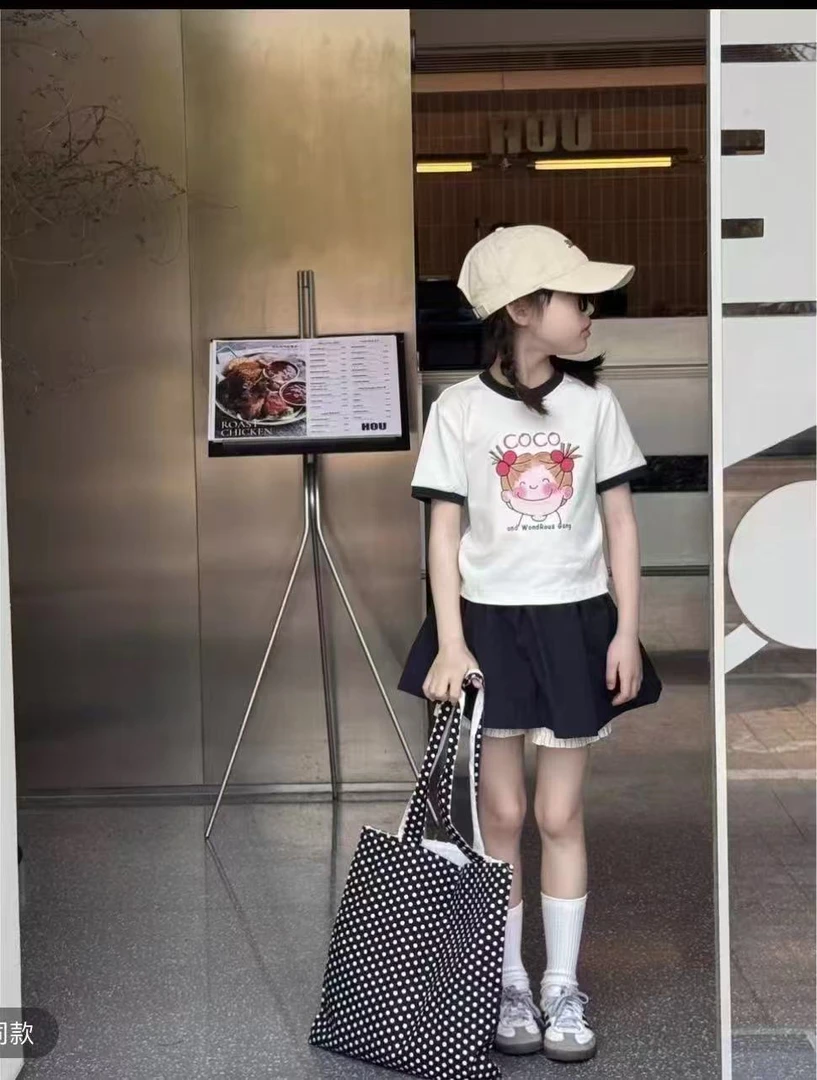 《昊妈家》女童夏季双马尾娃娃印花韩版短袖8828