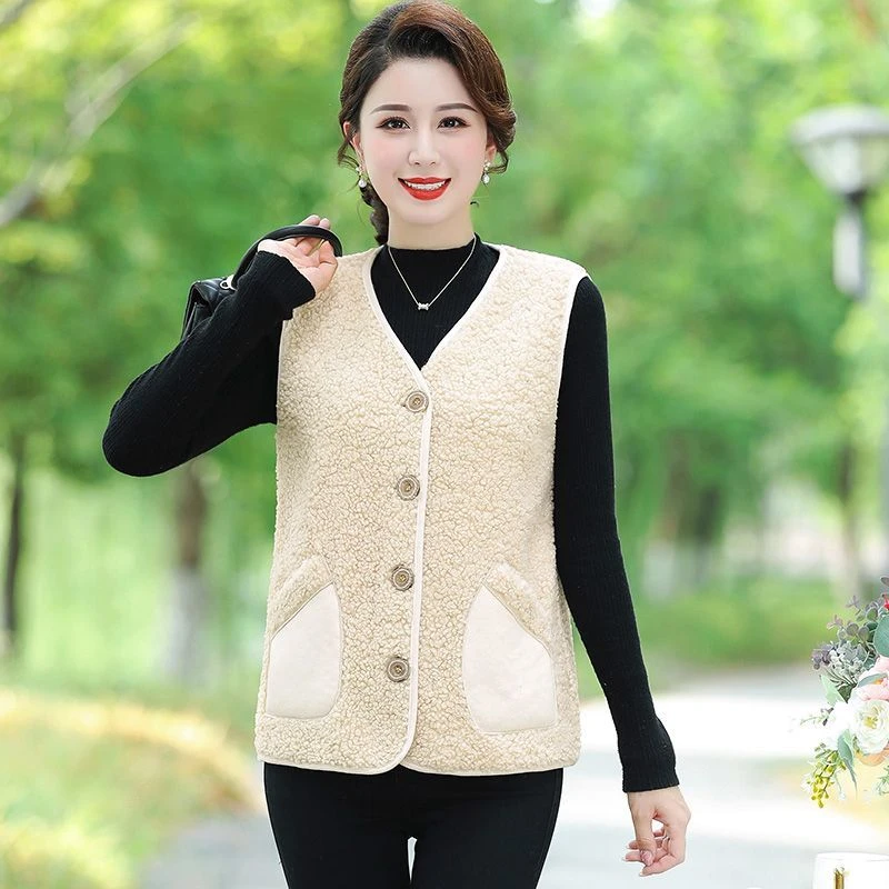 新款妈妈秋冬皮毛一体马甲外套中年女外穿坎肩上衣中老年春秋马夹