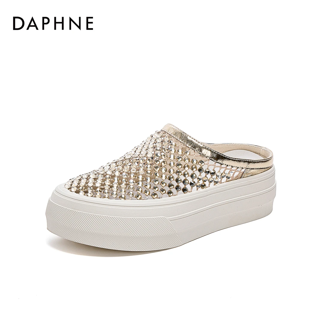 Daphne/达芙妮水钻镂空半拖鞋女夏外穿厚底时尚包头穆勒鞋懒人鞋