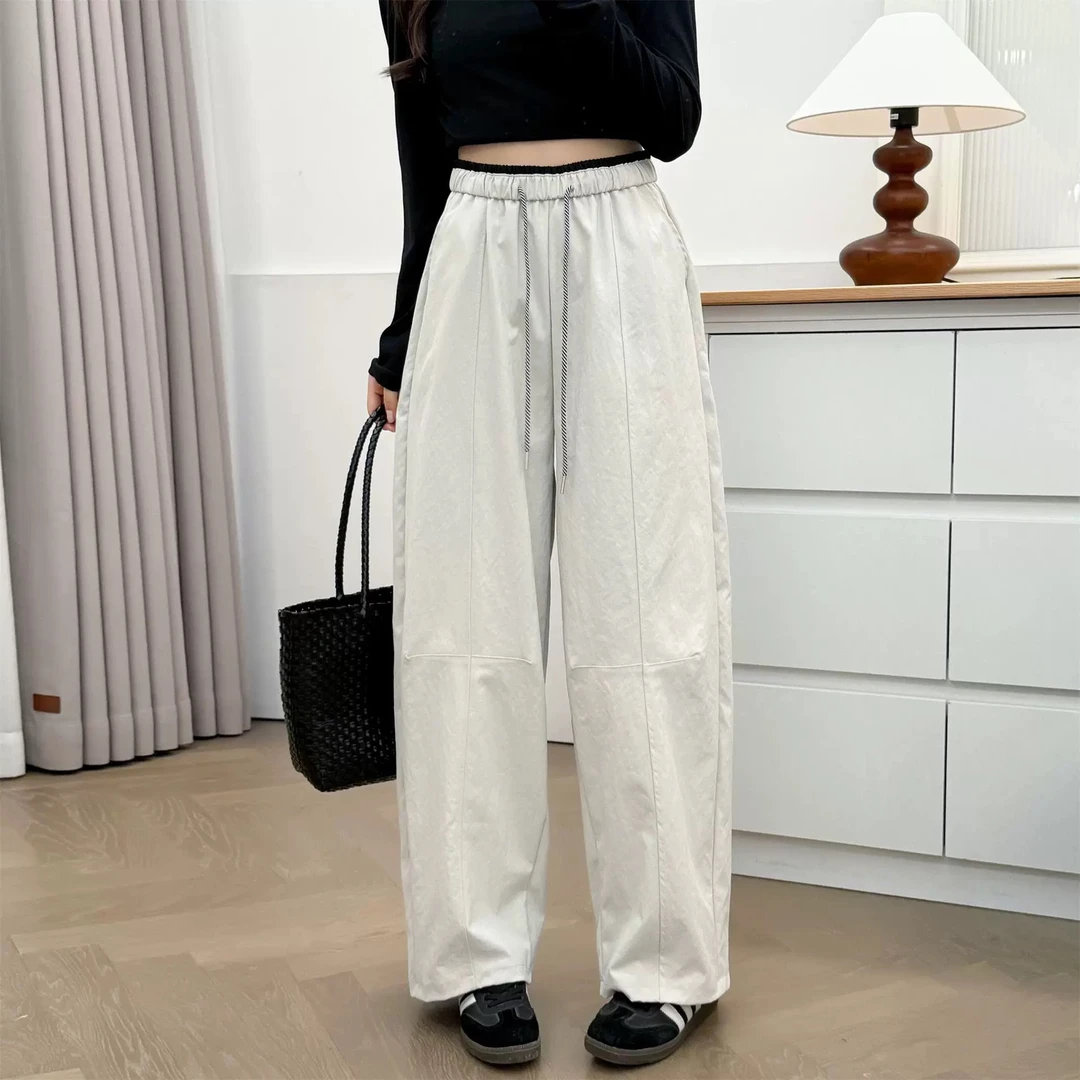 高腰宽松显瘦弯刀直筒阔腿休闲裤适合女性