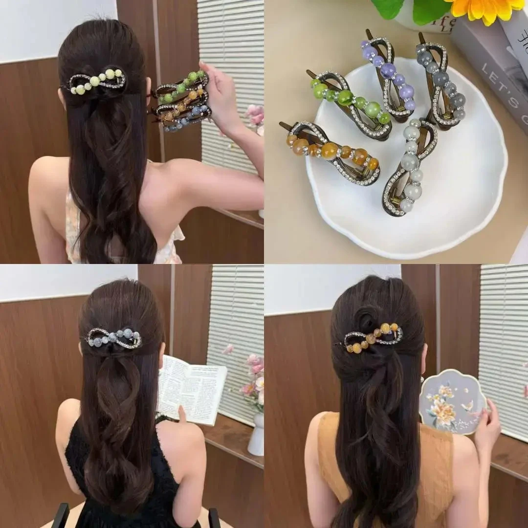 新中式珠珠扭扭夹不硌头2025新款高端后脑勺盘发夹子抓夹百搭发饰