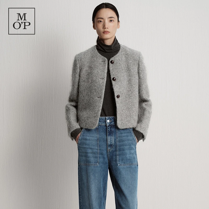 Marc O'Polo/MOP25冬季新款苏丽针织毛感双面尼圆领短外套女