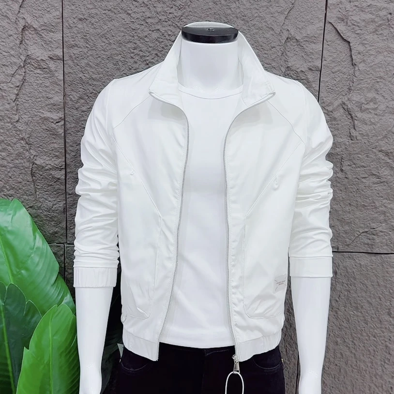 男士时尚气质修身显瘦百搭洋气春季新款纯色夹克外套休闲透气夹克