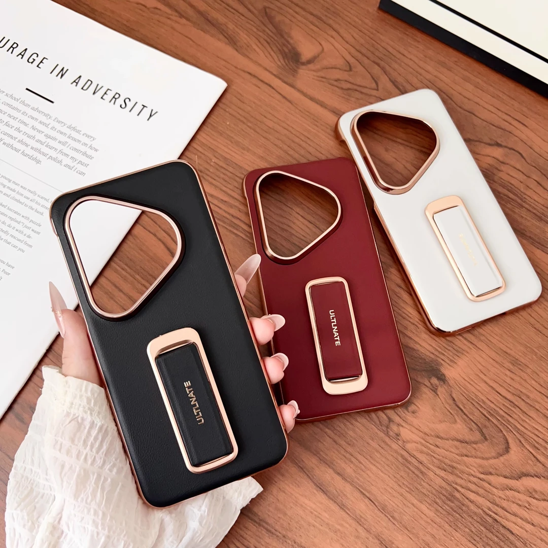 适用华为Pura80pro手机壳防摔新款腕带270旋转素皮支架超薄保护套