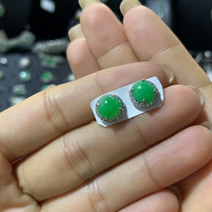 银S925镶嵌翡翠耳饰