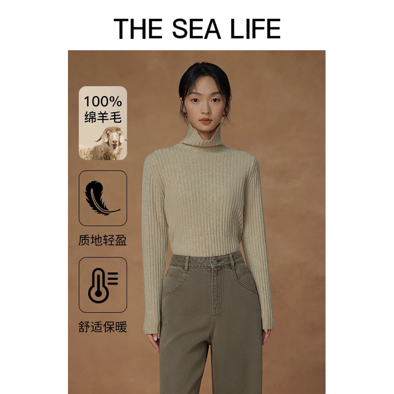 THESEALIFE欧海一生 100%纯羊毛衫冬高领暖和内搭毛衣C13259