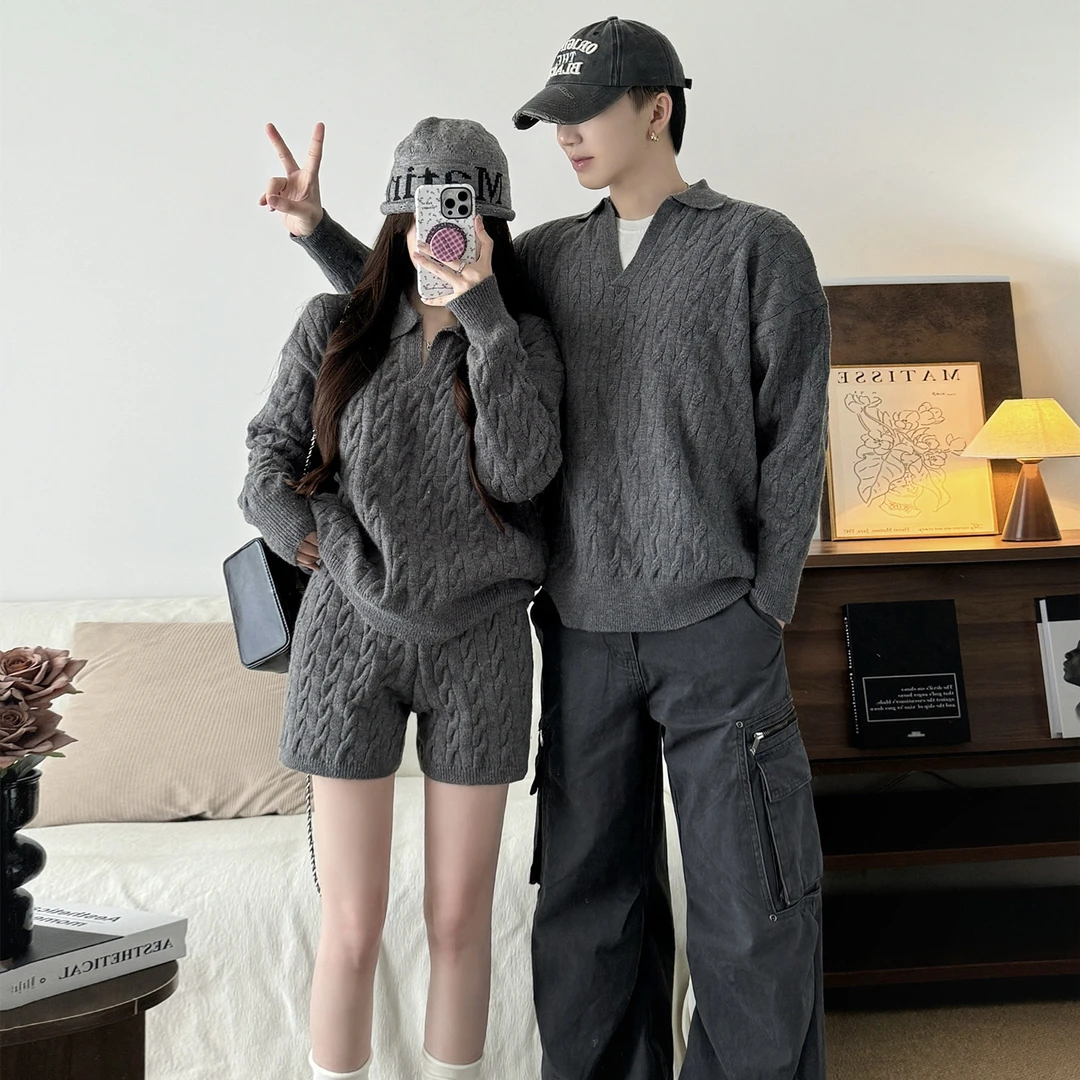 情侣装秋冬2025新款高级感ins超火法式时尚针织毛衣短裤两件套潮