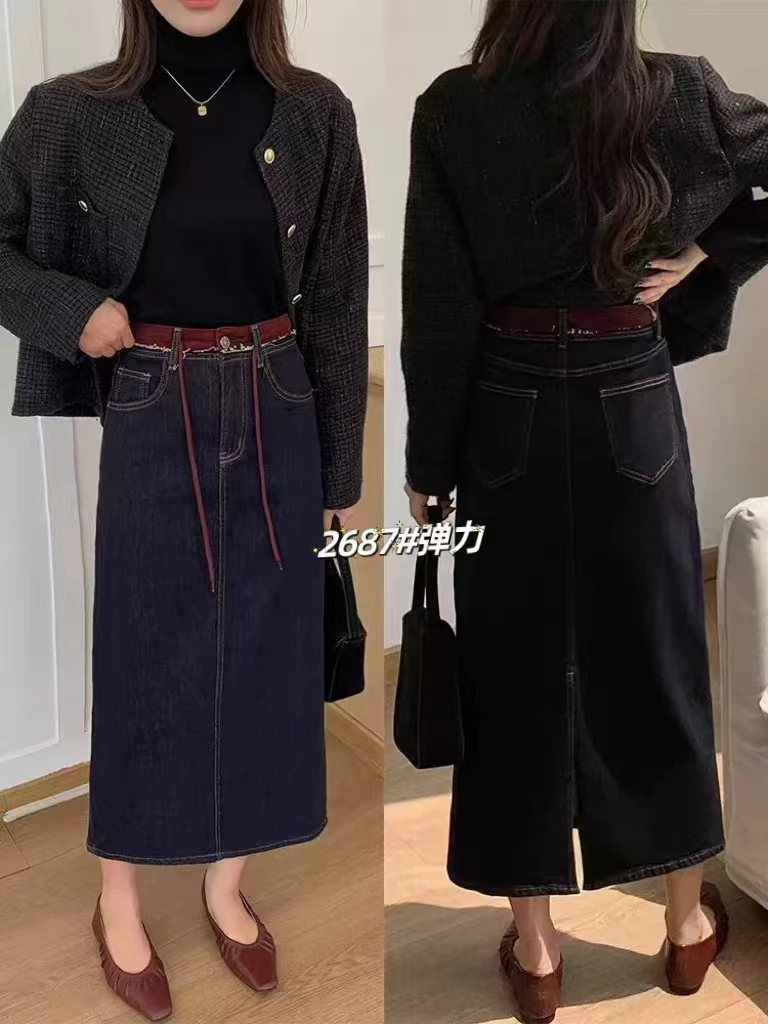 【芸姐】2687欧货四面弹安可拉红拼接显瘦半身裙