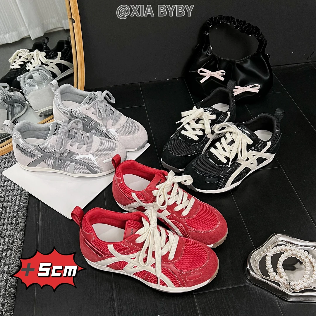 「XIA 贝贝」内增高5cm小众复古德训鞋女夏季新款运动休闲阿甘鞋潮