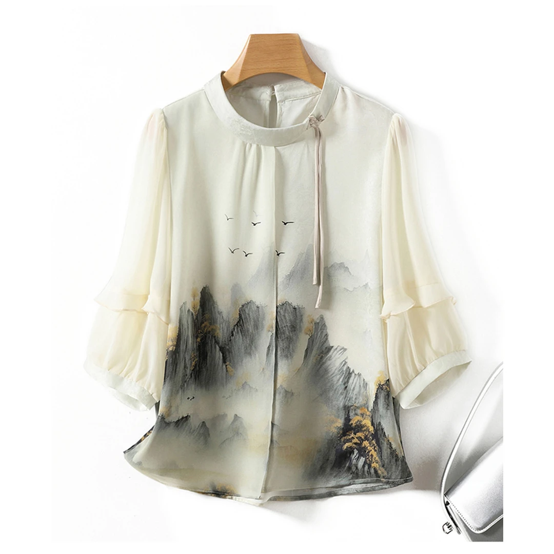 新中式国风中袖气质减龄衬衫透气洋气上衣女 PX-2000