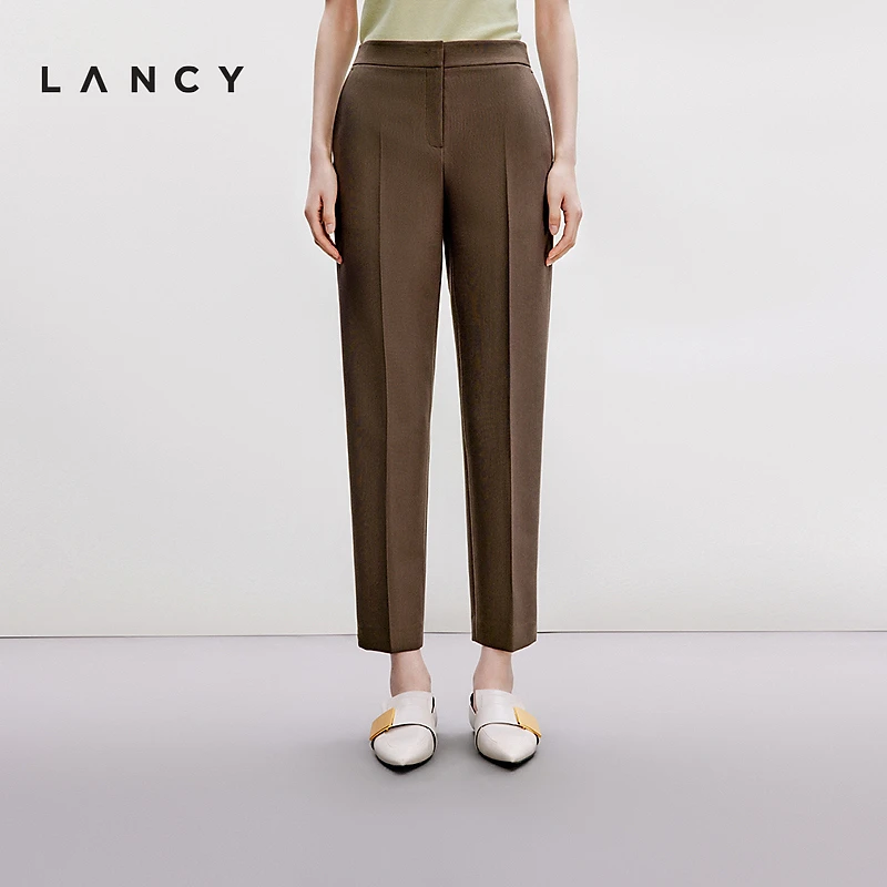 LANCY/朗姿2024秋季新款显高显瘦烟管裤女直筒高腰铅笔通勤西裤