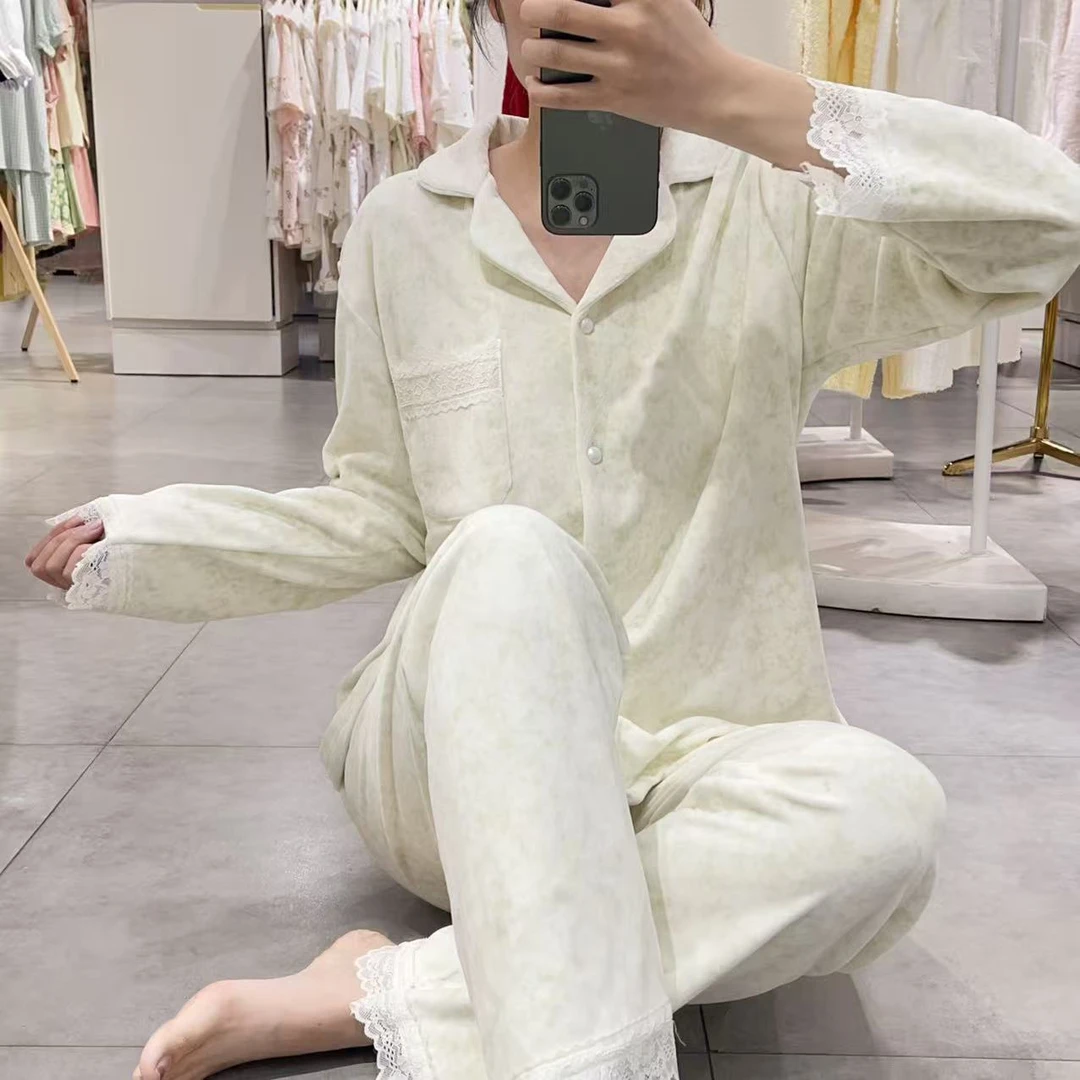 秋冬海岛绒睡衣气质渲染印花高级感居家舒适加厚保暖长袖套装2824